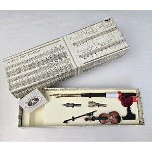 Francesco Rubinato Violin Fountain Pen Set Violin Bow Stand Pen 3 Nibs In Box